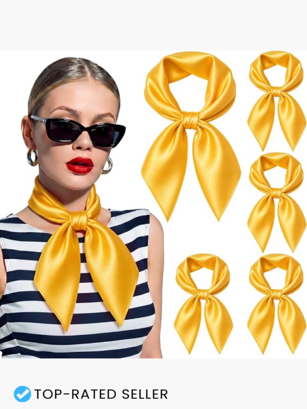 5 Pack Square Silk Touch Scarves for Women Versatile Head Neck Wrap Bandana